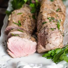 garlic butter pork tenderloin on a plate