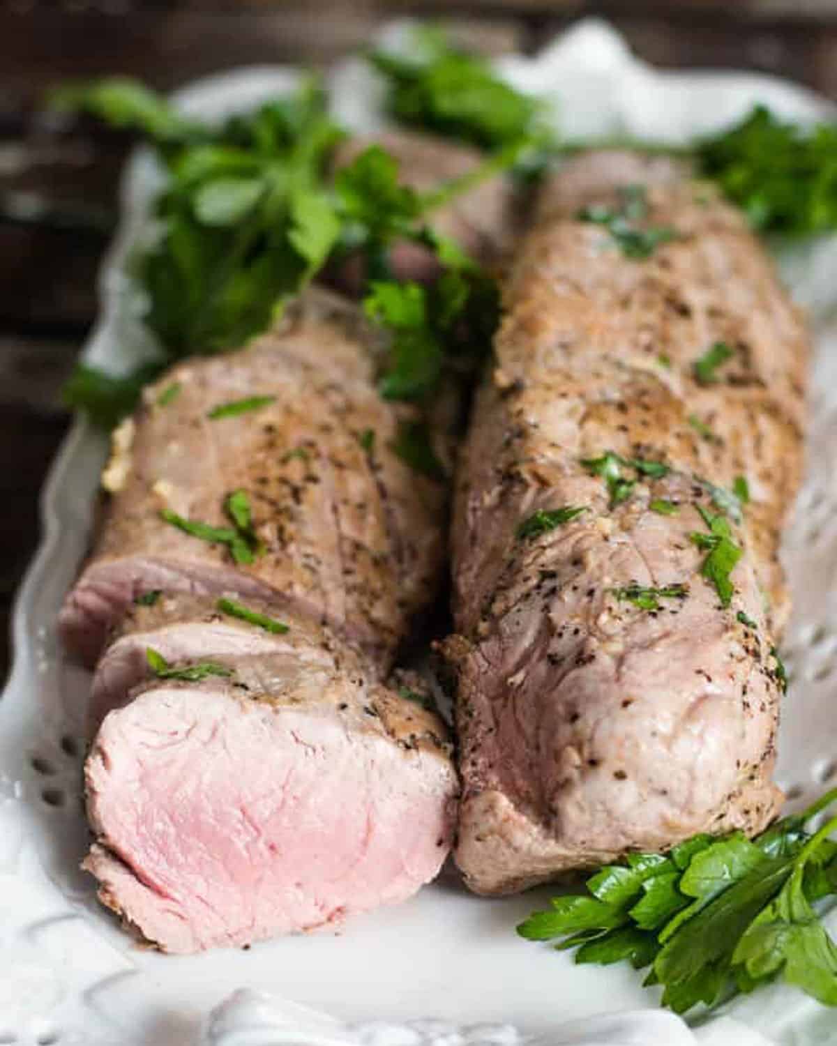 garlic butter pork tenderloin on a plate