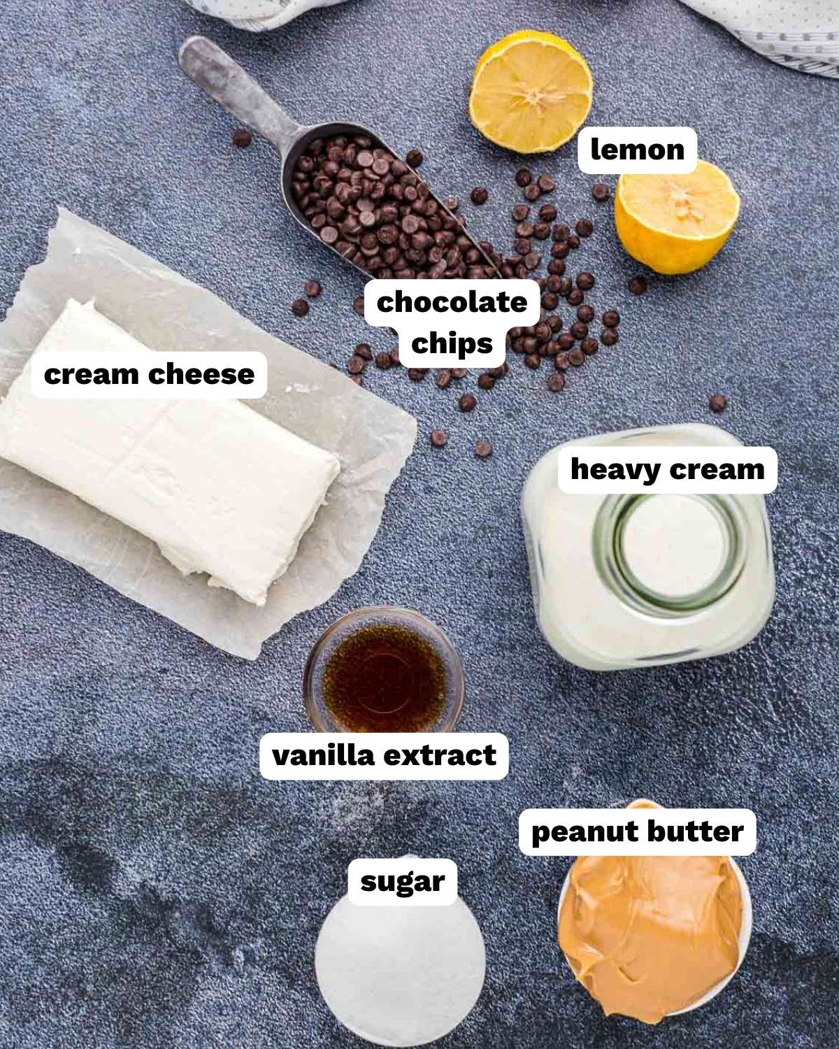 ingredients for peanut butter cheesecake dip on a table