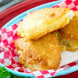 golden brown paleo battered fish in a basket