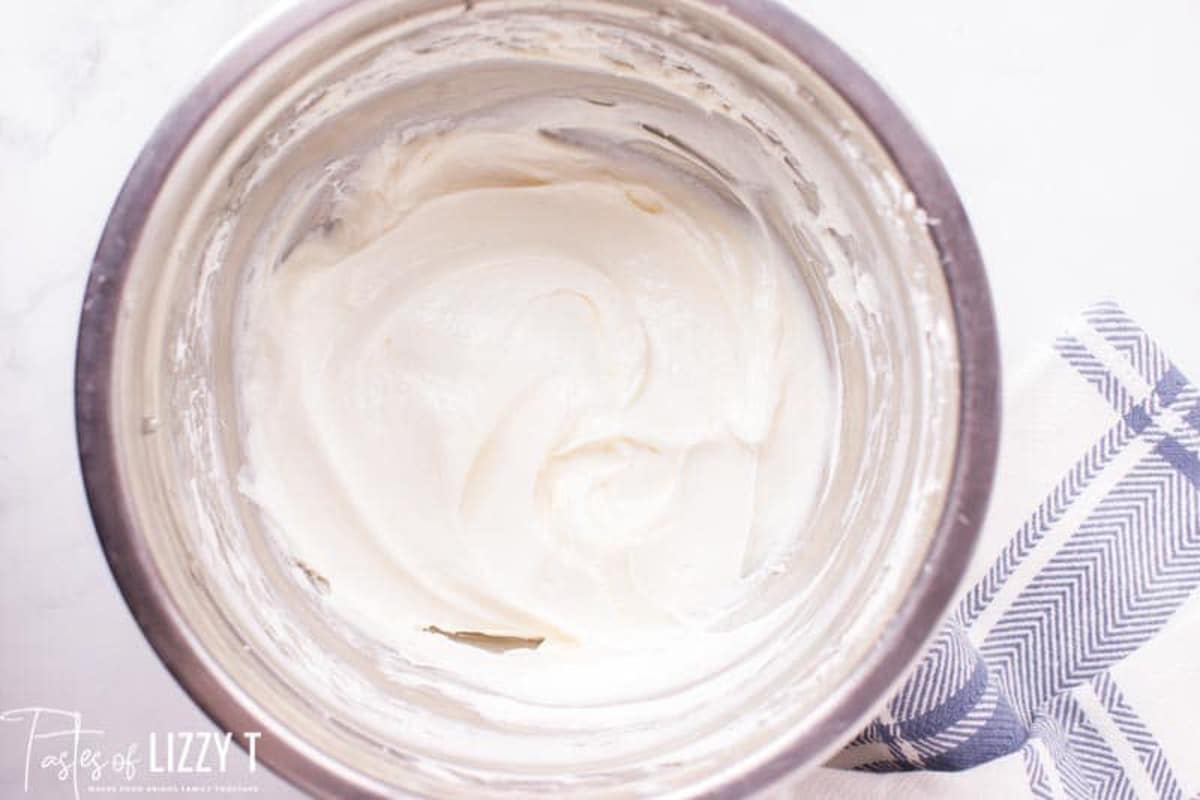 cream cheese in a mixing bowl