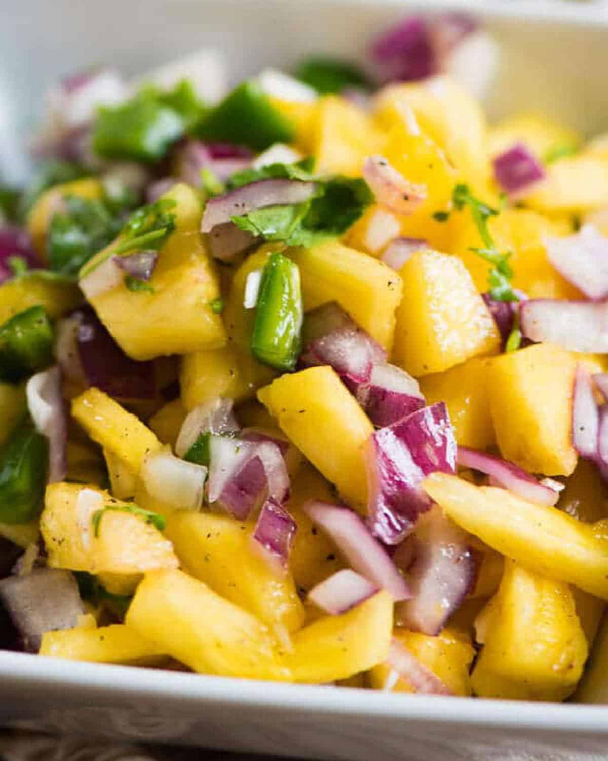 pineapple jalapeno salsa in a bowl