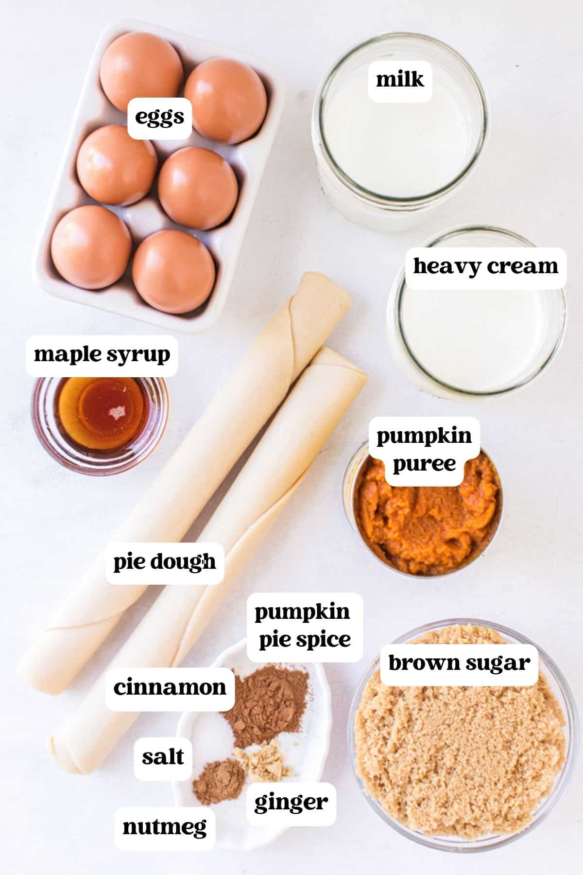 ingredients for sheet pan pumpkin pie on a table