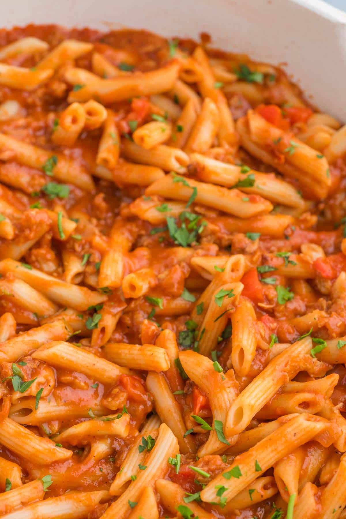 closeup of sloppy joe pasta