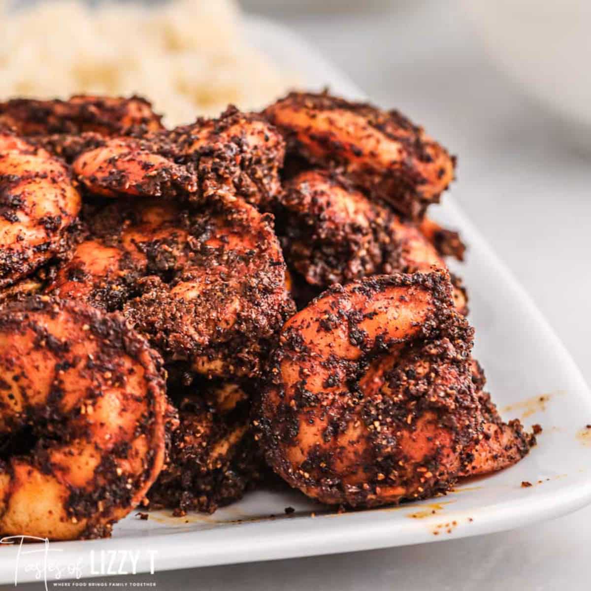 closeup of a plate of smoked shrimp