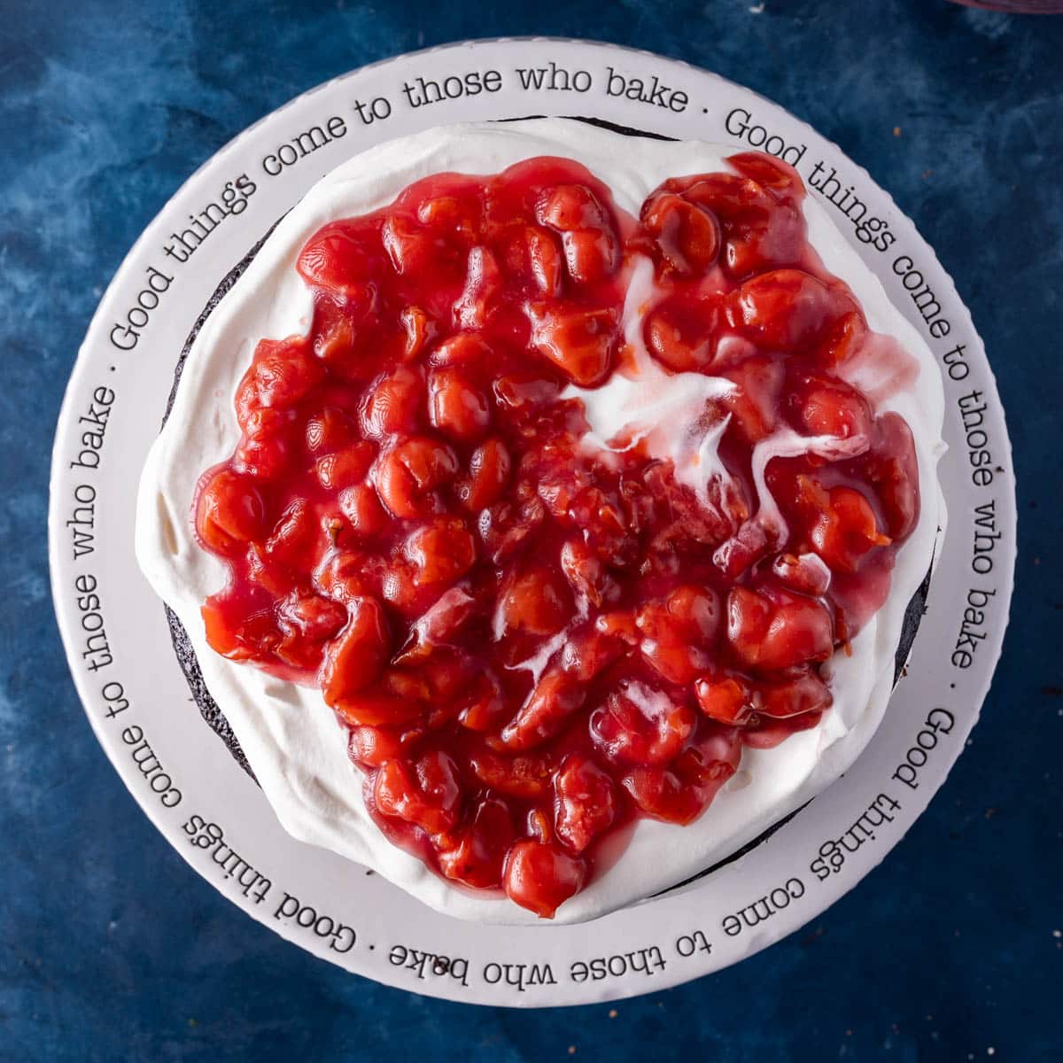 sour cherry pie filling over a cake layer