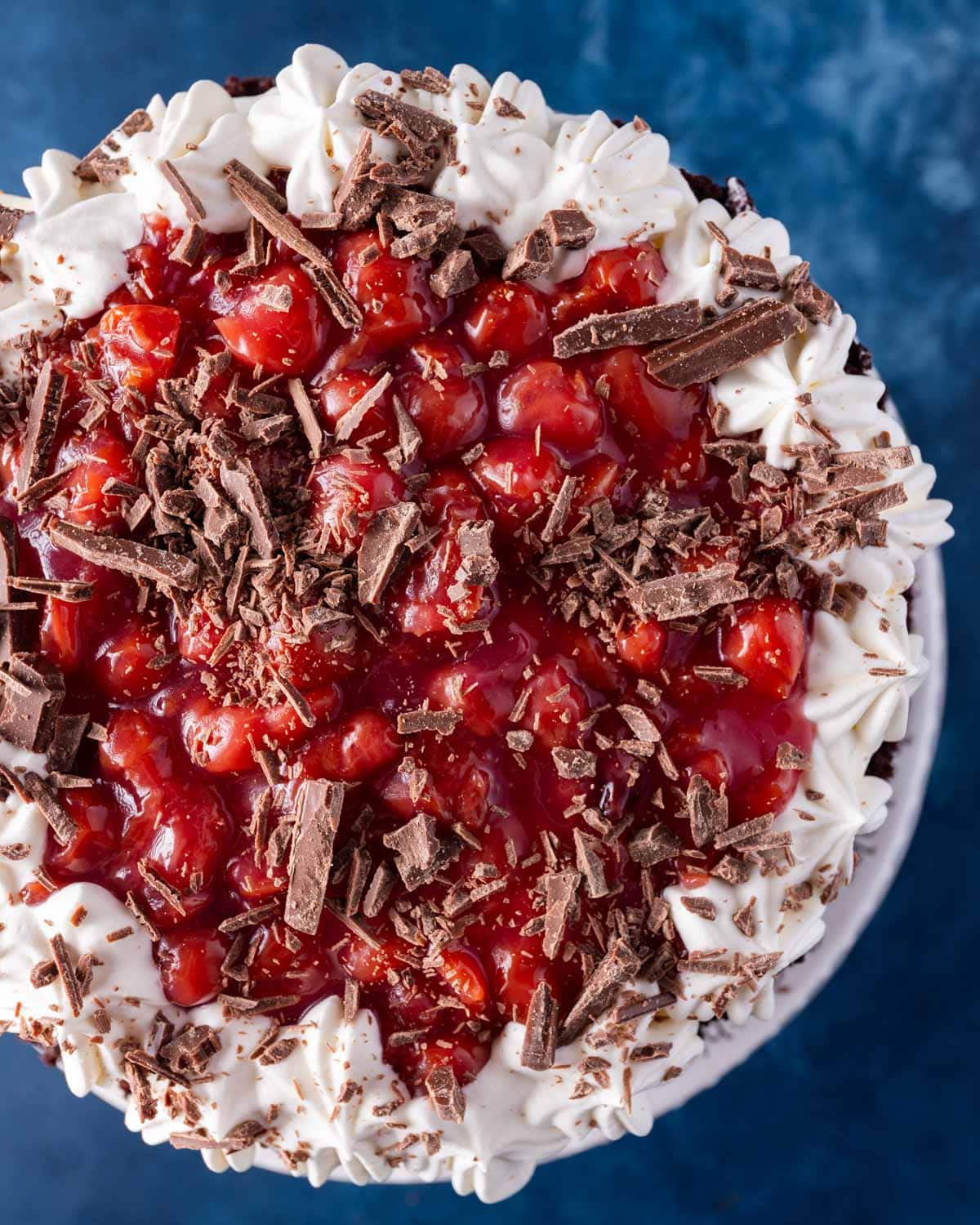 overhead view of a traditional black forest cake