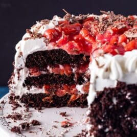 inside of a slice of black forest cake