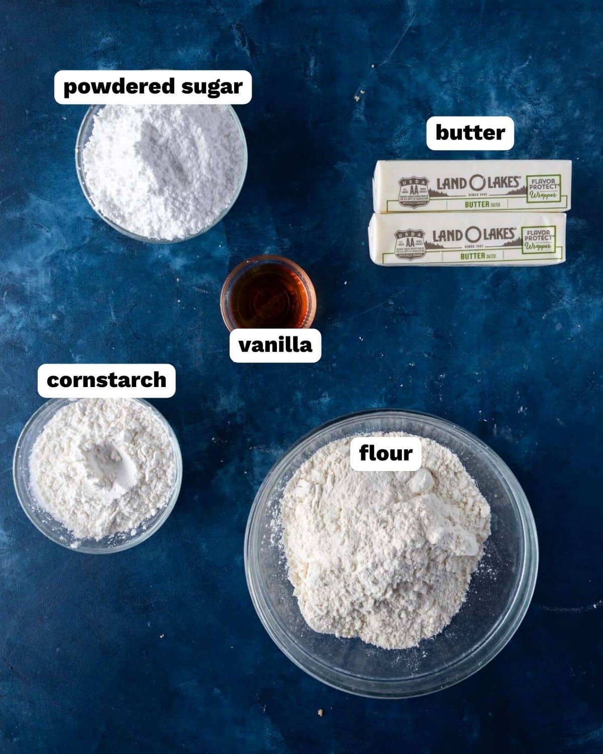 ingredients in shortbread cookies on a table