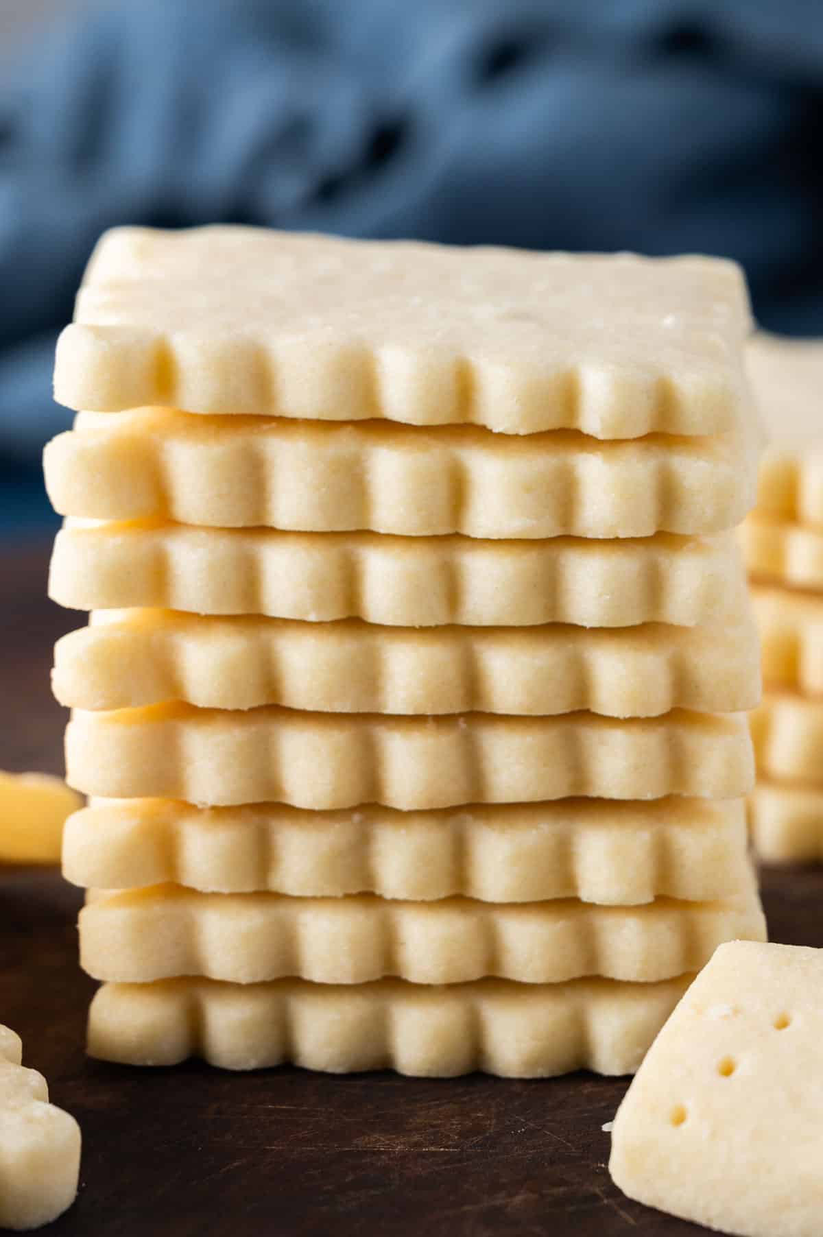 a stack of shortbread cookies on a table