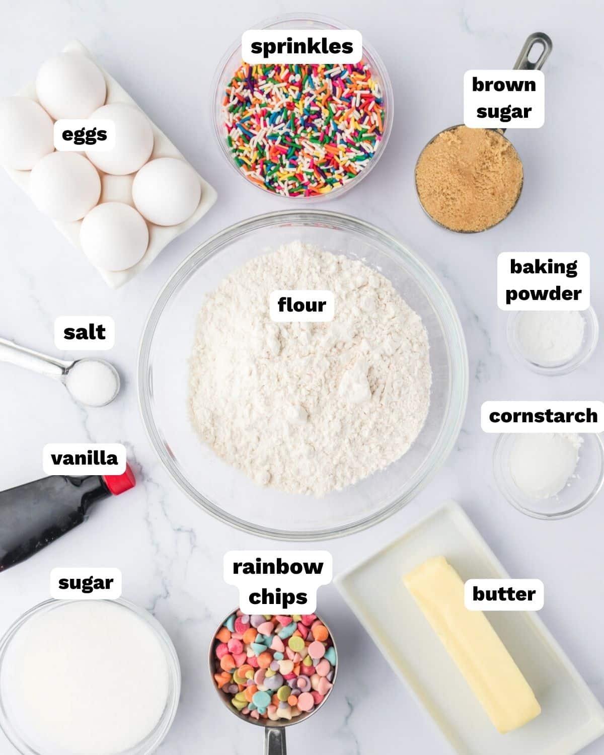 ingredients for sprinkle cookies on a table