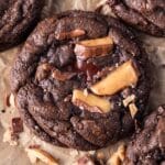 closeup of a chocolate coffee toffee cookie