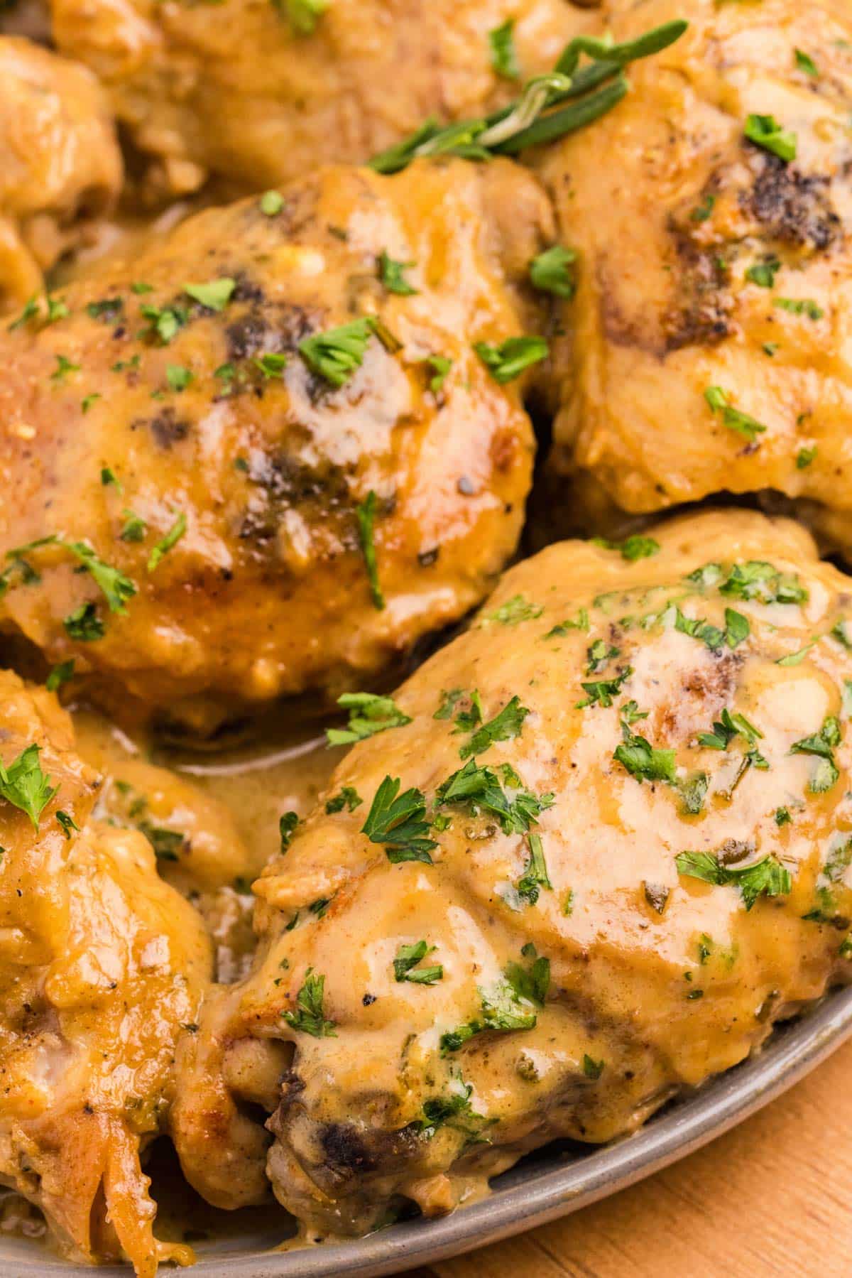 slow cooker honey mustard chicken on a plate