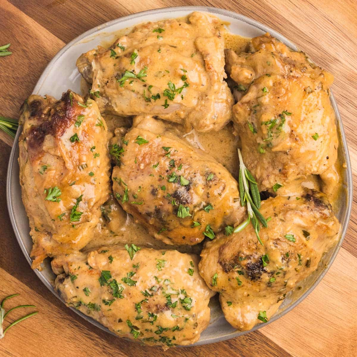 a plate of honey mustard chicken thighs