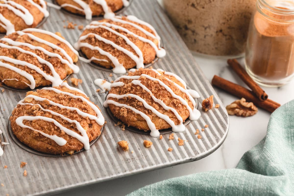 coffee cake muffins in a muffin pan