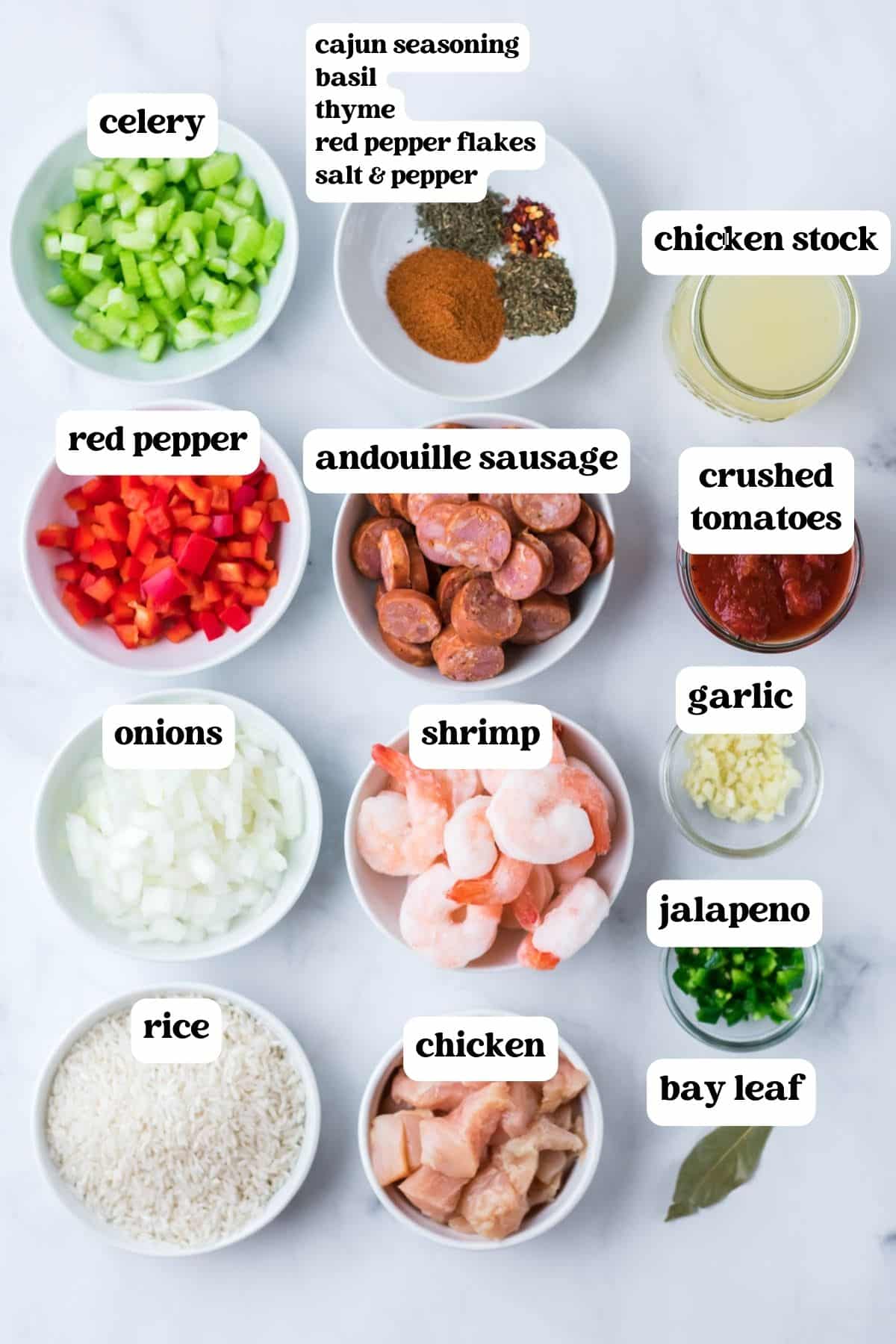 ingredients in one pan jambalaya on a table