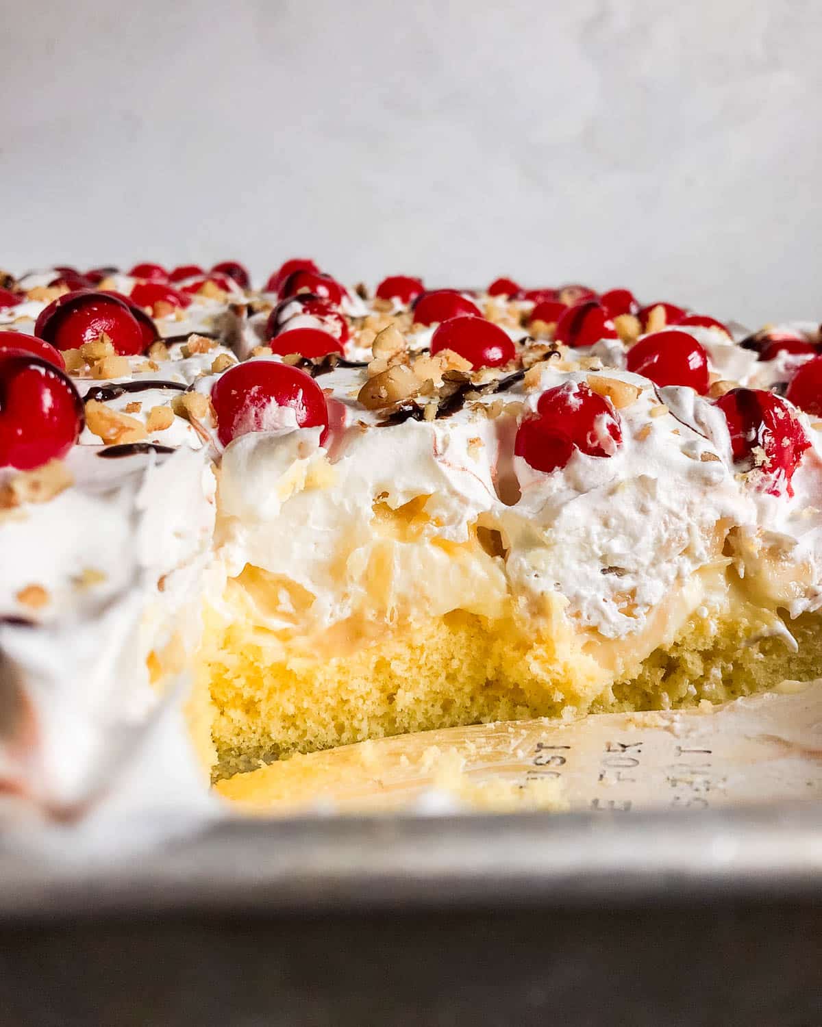 inside of a banana split cake