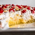 closeup of banana split cake