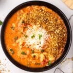 a bowl chicken parmesan soup on a table