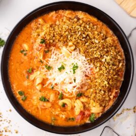 a bowl chicken parmesan soup on a table