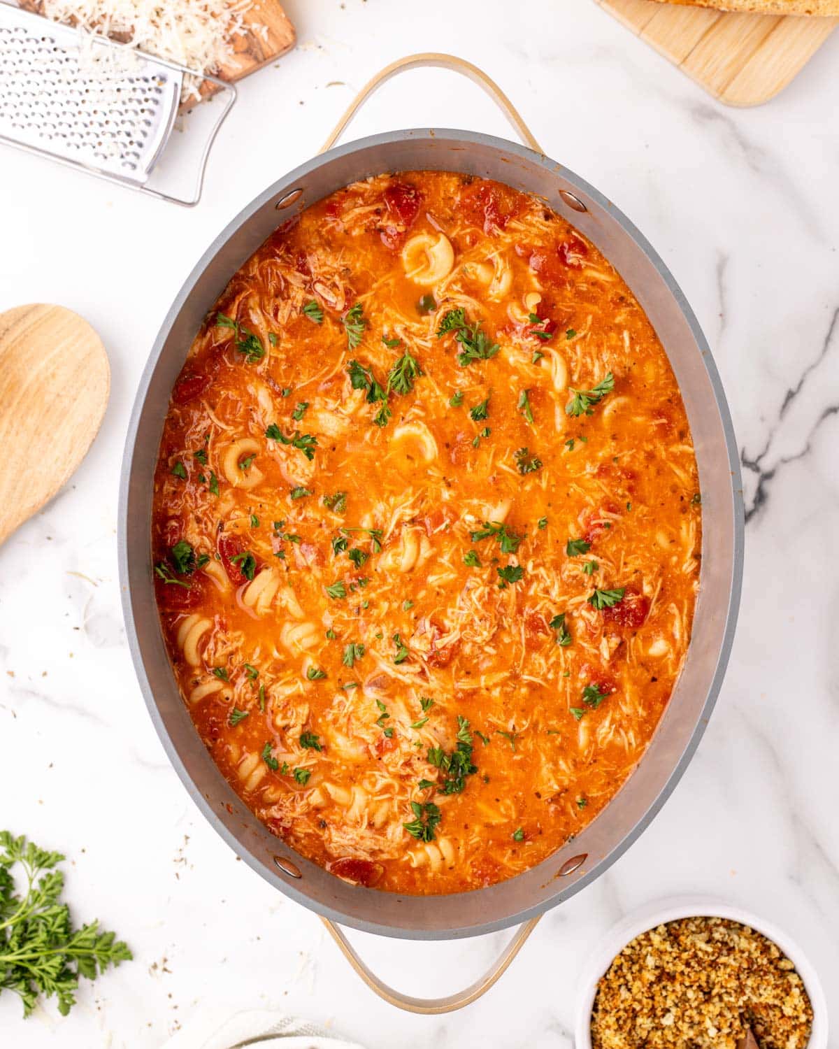 chicken parmesan soup in a big pot