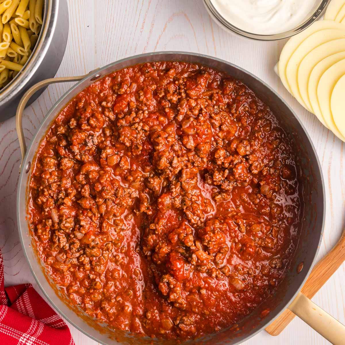 meat sauce in a skillet