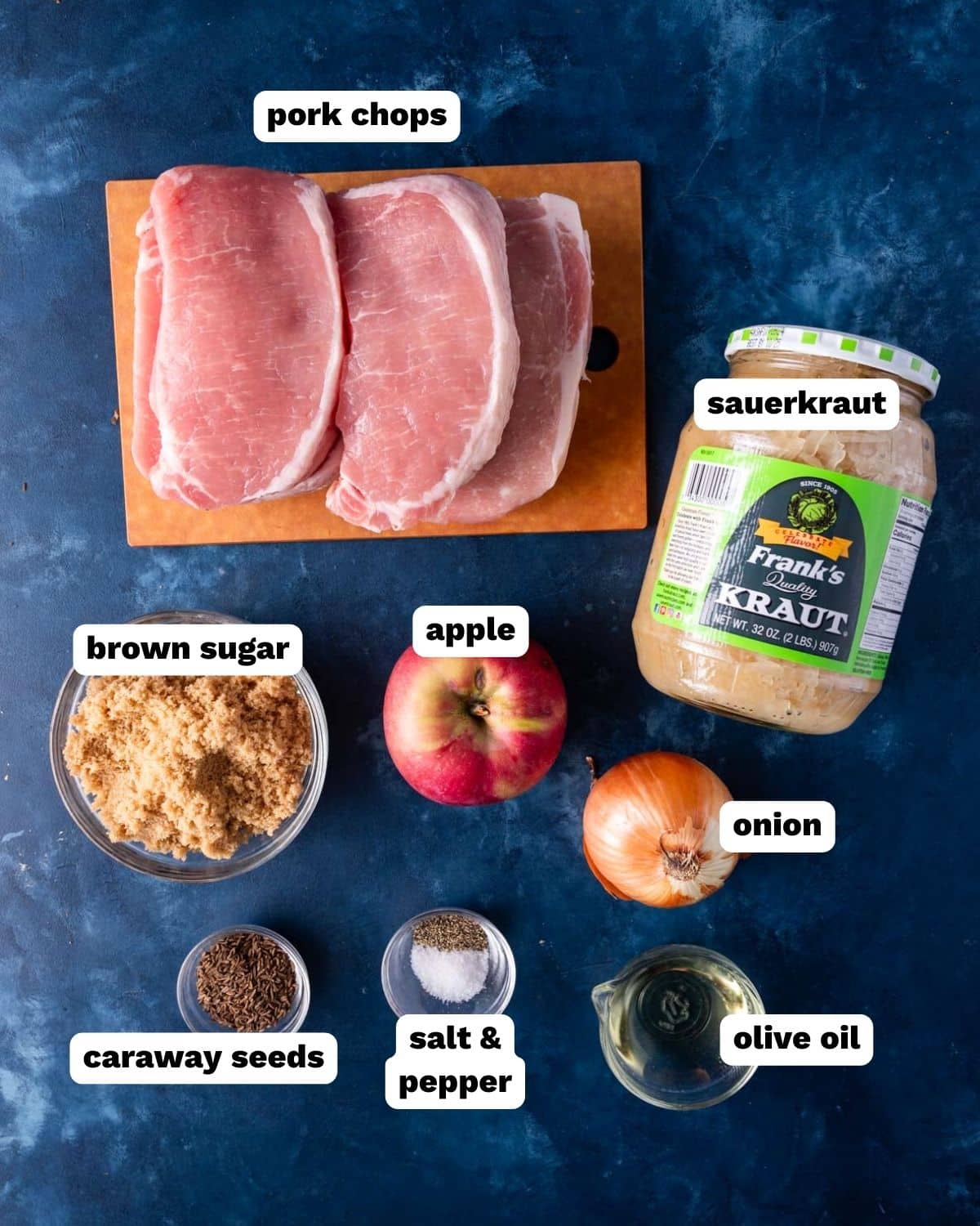 ingredients for Slow Cooker Pork Chops and Sauerkraut on a table