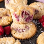 raspberry coconut muffins in a pan