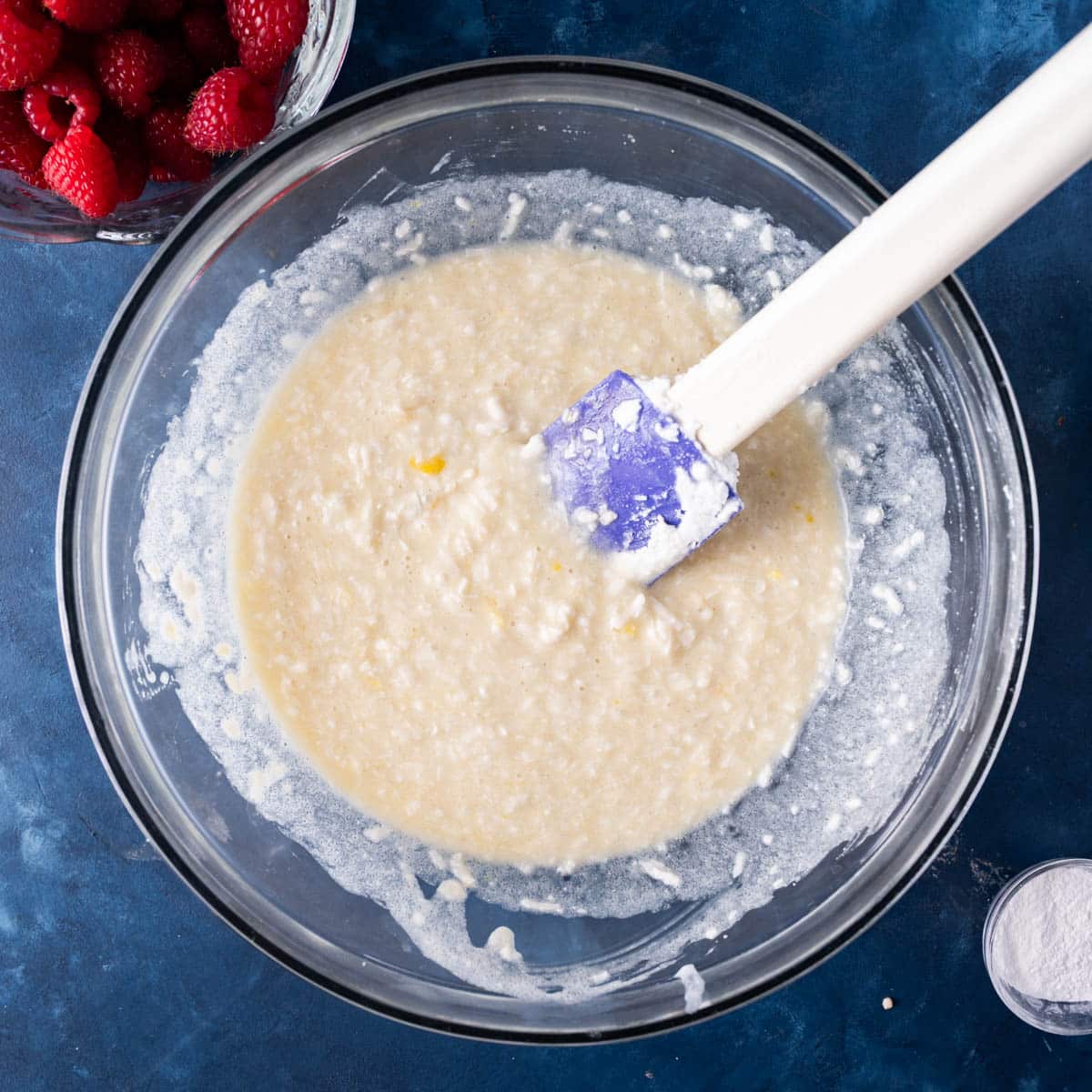 wet ingredients for raspberry muffins in a bowl