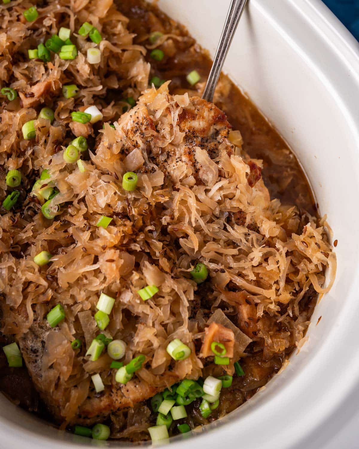 Pork Chops and Sauerkraut in a slow cooker