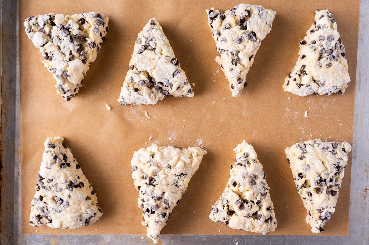 unbaked sourdough discard scones on a baking sheet