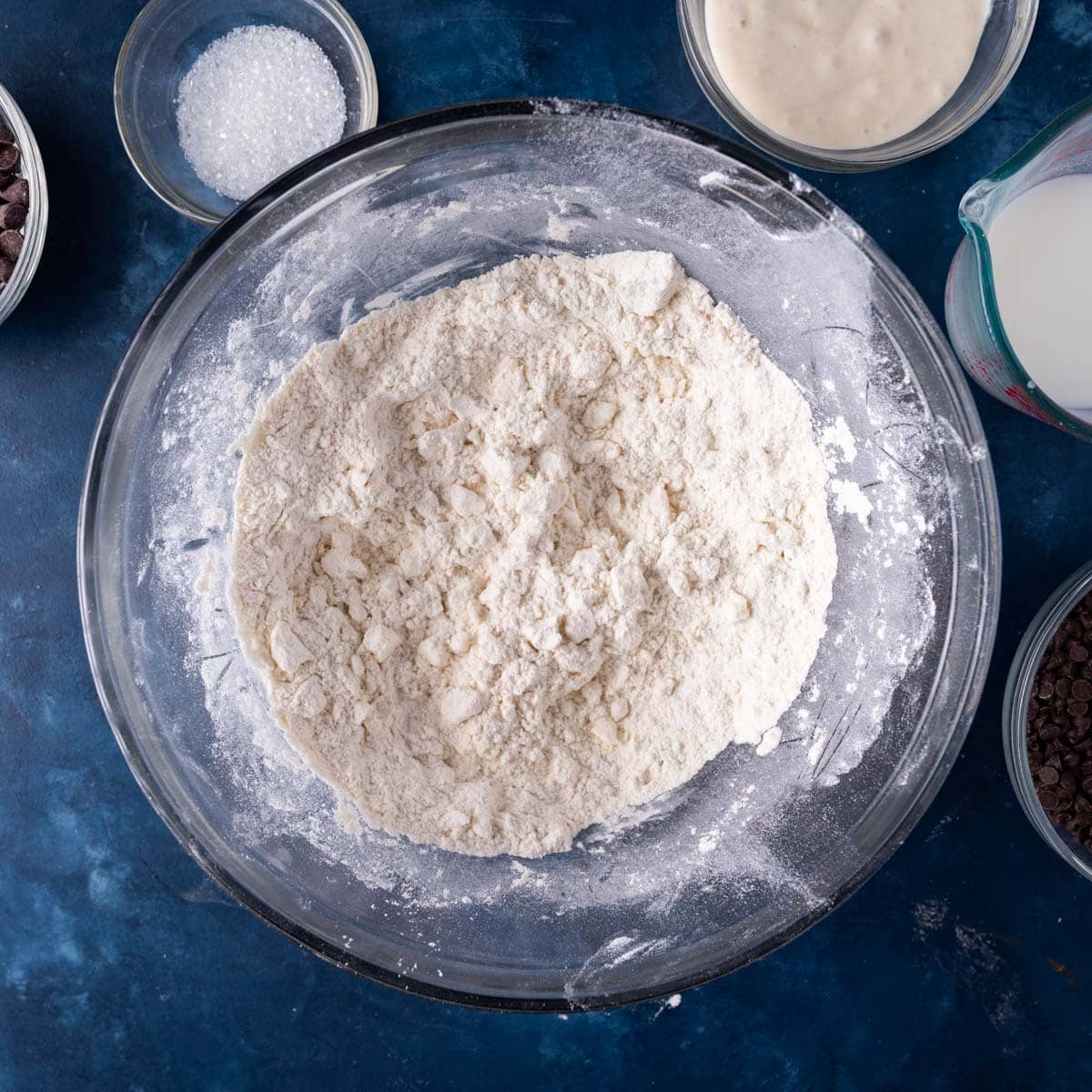 butter cut into flour in a bowl