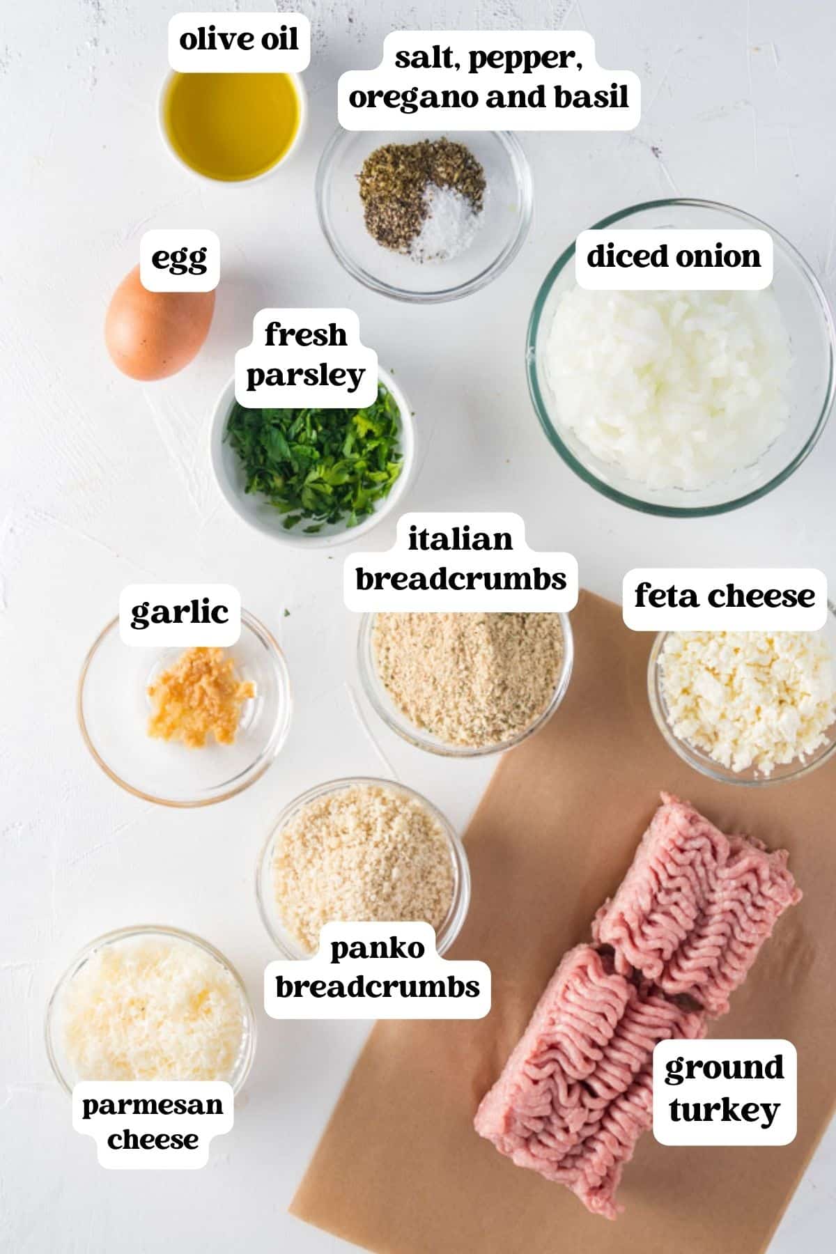 ingredients for turkey meatballs on a table