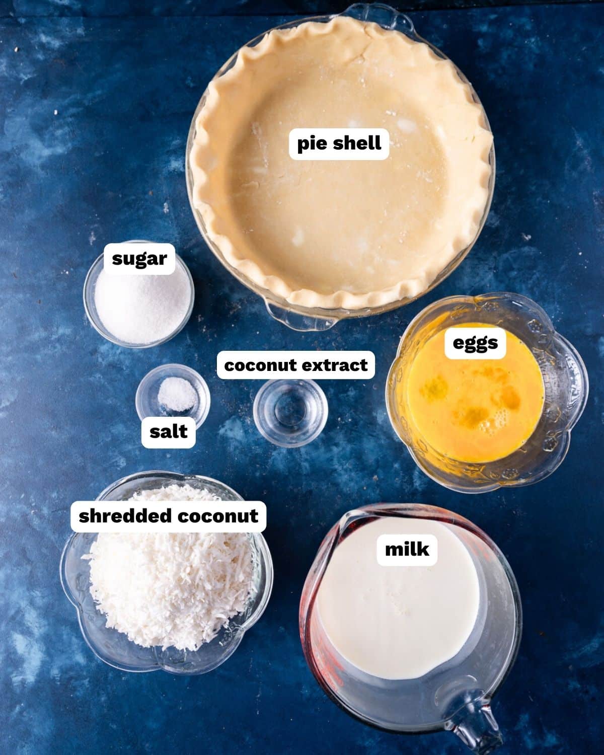 coconut custard pie ingredients on table