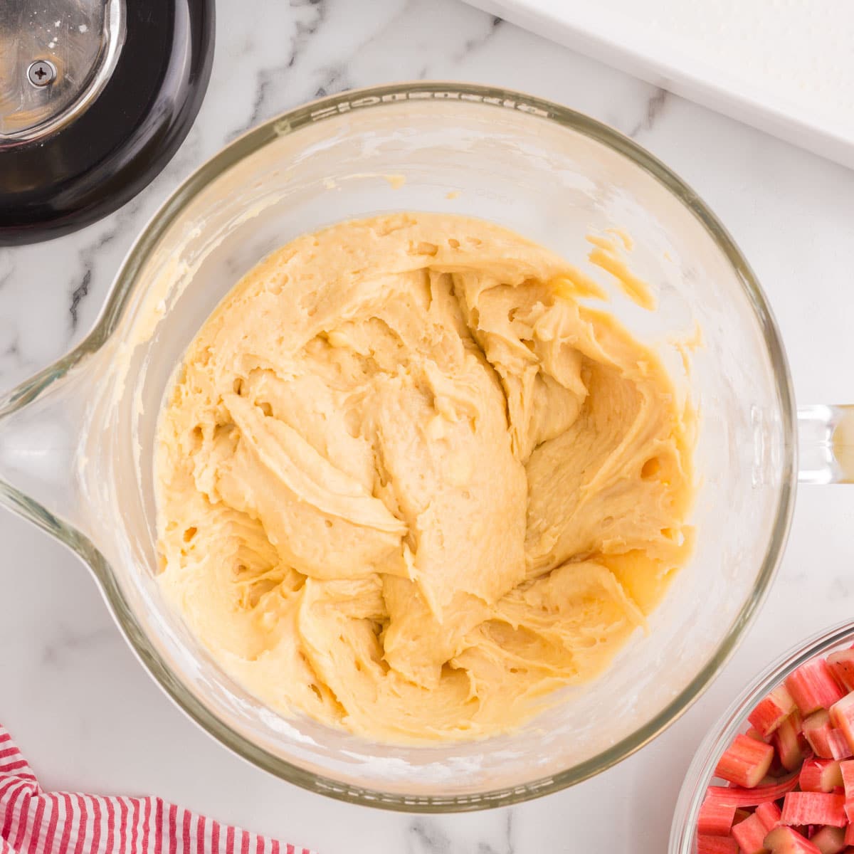 coffee cake batter in a mixing bowl